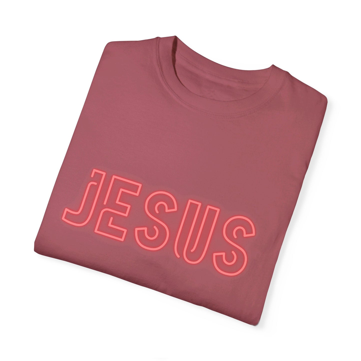 Jesus Saves Neon Signage (2) Unisex Garment-Dyed T-shirt