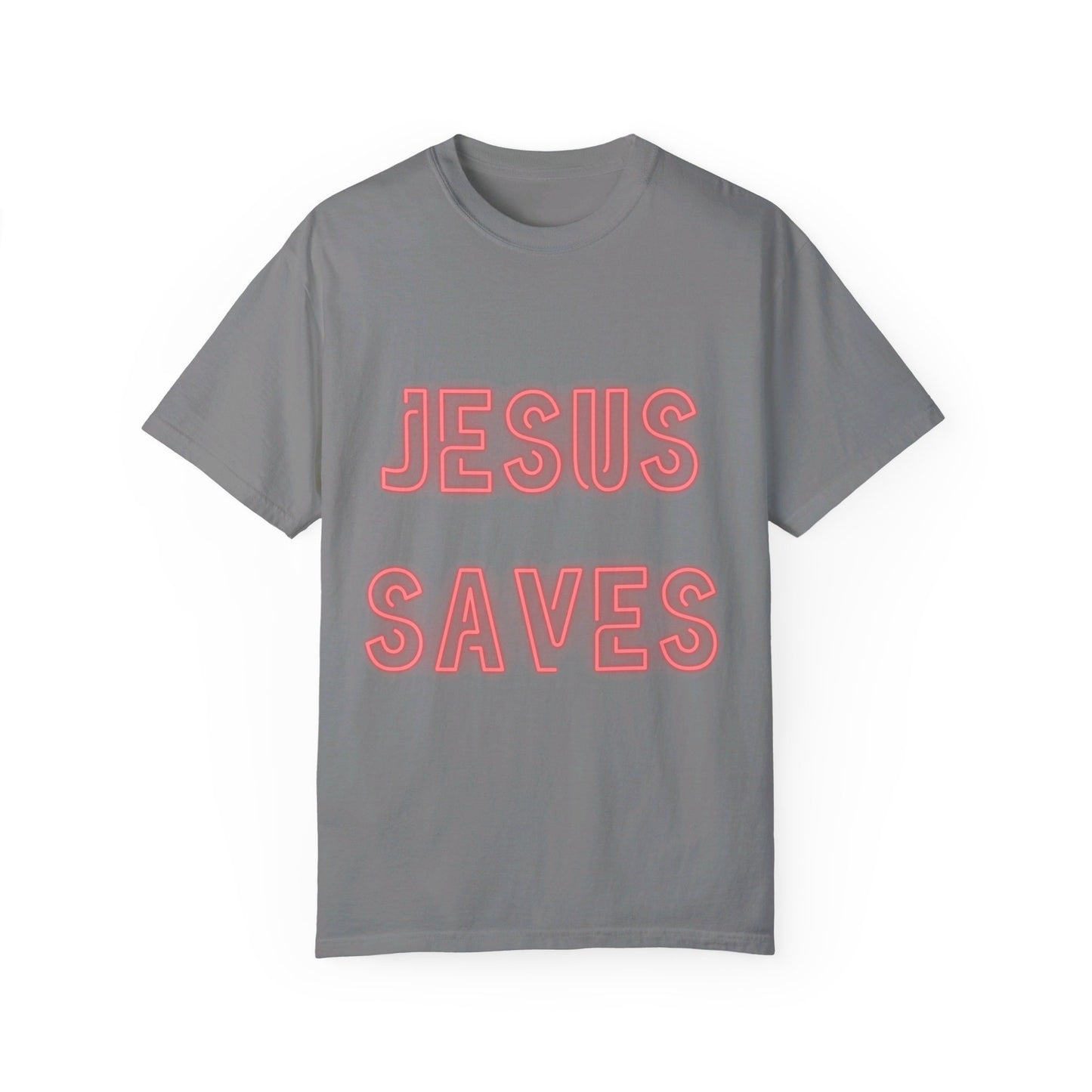 Jesus Saves Neon Signage Unisex Garment-Dyed T-shirt