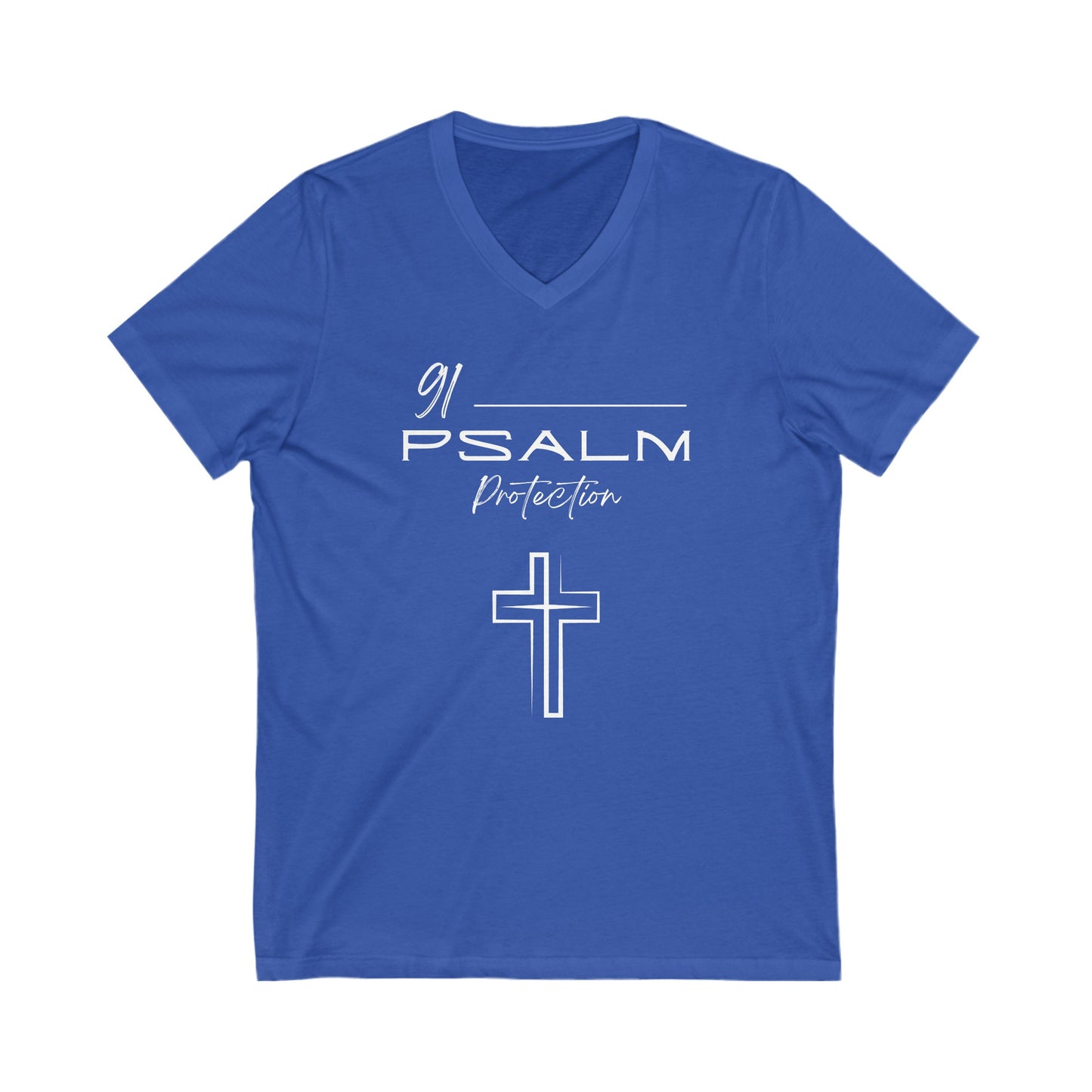 Psalm 91 Protection Unisex Jersey Short Sleeve V-Neck Tee