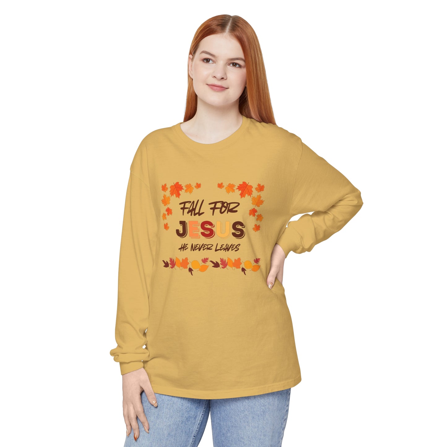 Fall For Jesus Harvest Long Sleeve T Unisex Garment-dyed Long Sleeve T-Shirt