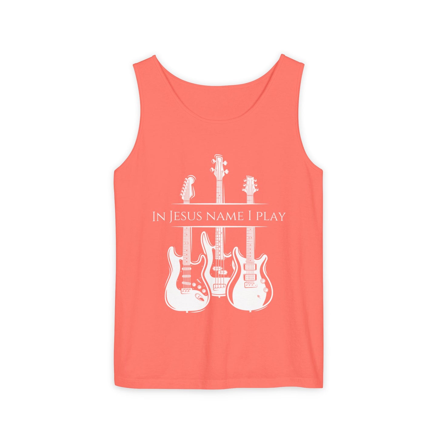 In Jesus Name I Play w/ Psalm 150:4 On Back Unisex Garment-Dyed Tank Top