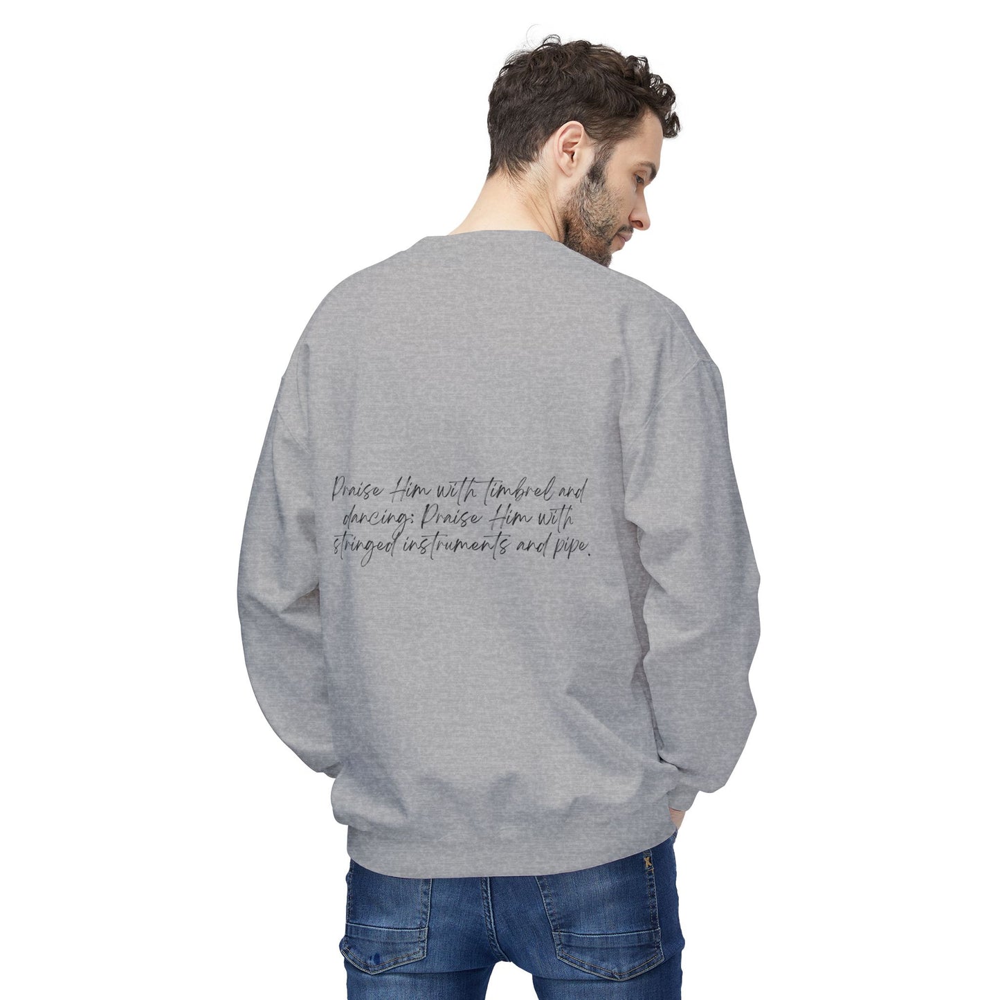 In Jesus Name I Play w/ Psalm 150:4 On Back Unisex Midweight Softstyle Fleece Crewneck Sweatshirt