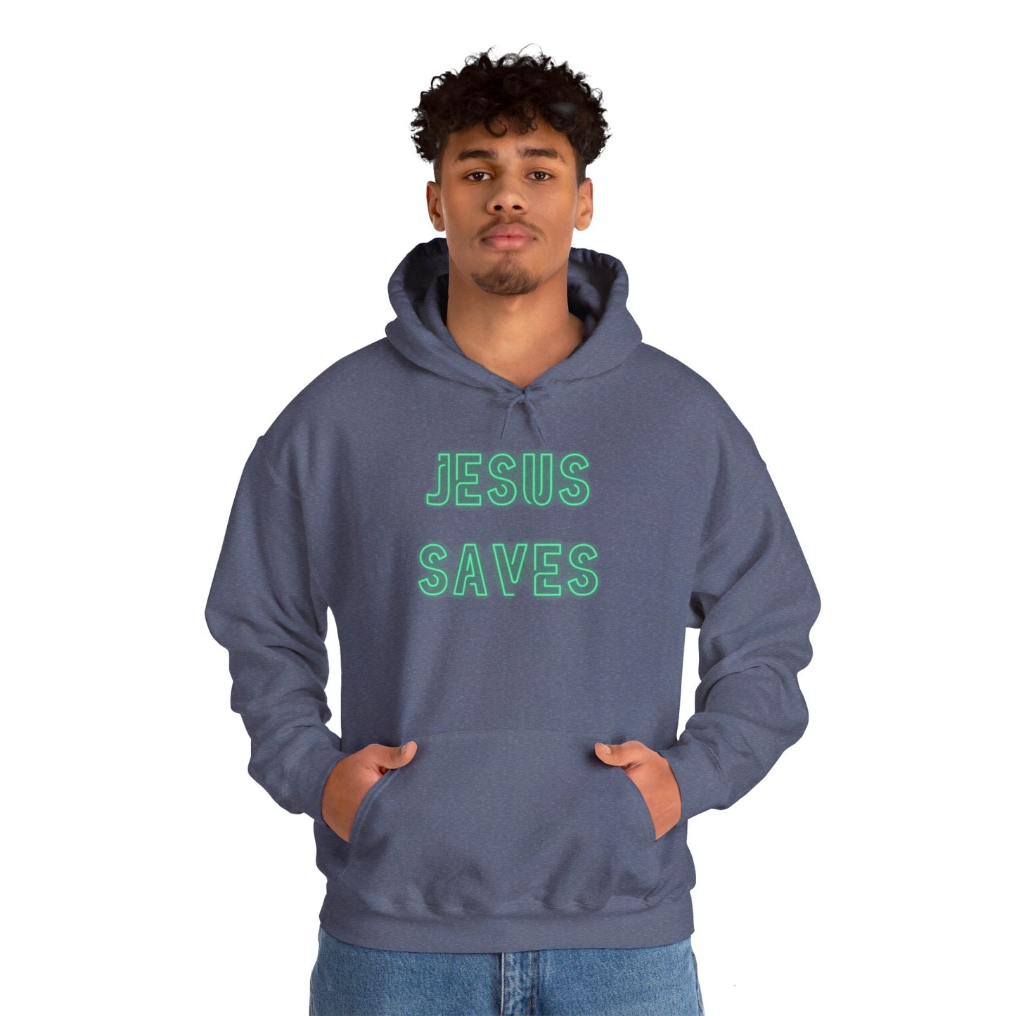 Jesus Saves Neon Signage Green Unisex Heavy Blend™ Hooded Sweatshirt