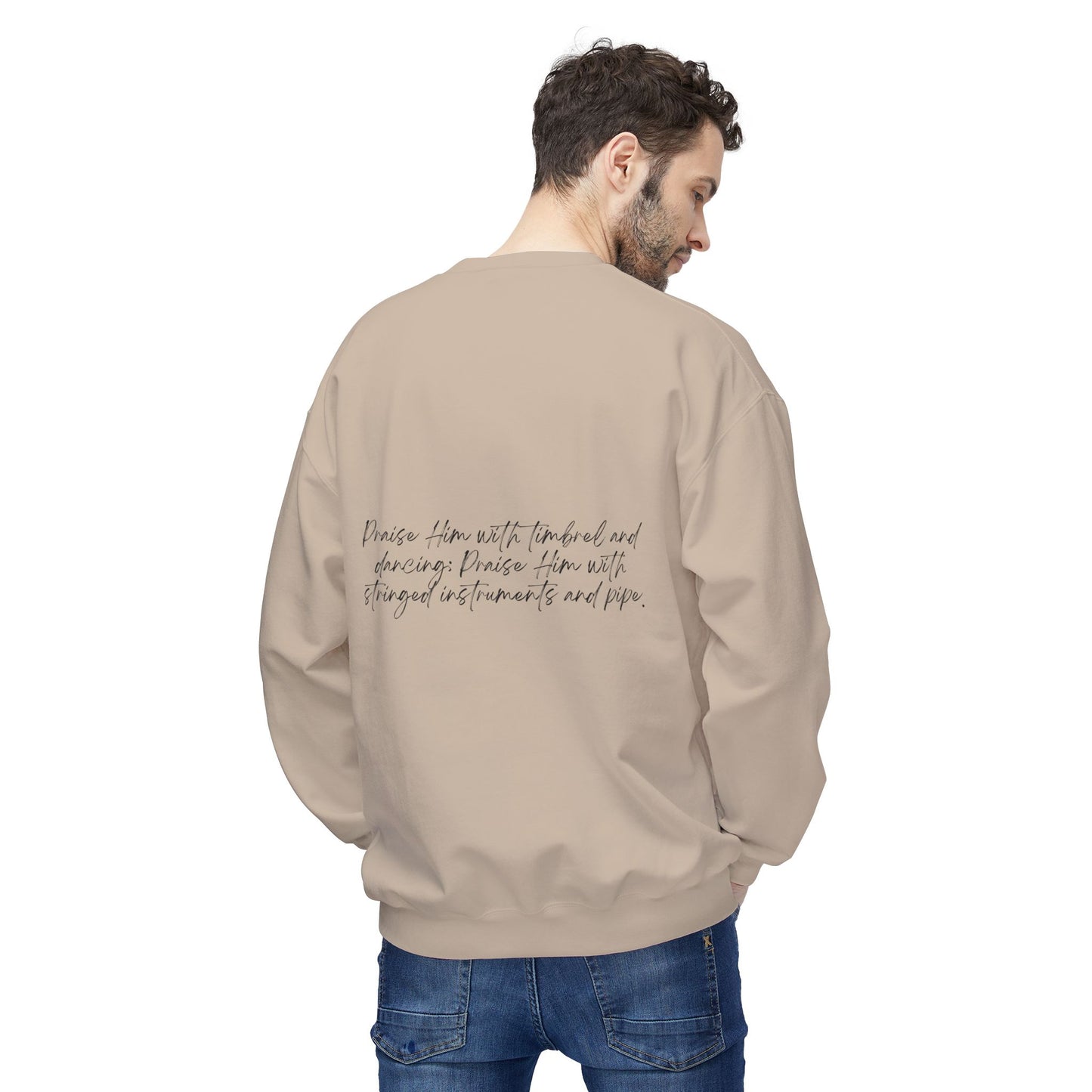 In Jesus Name I Play w/ Psalm 150:4 On Back Unisex Midweight Softstyle Fleece Crewneck Sweatshirt