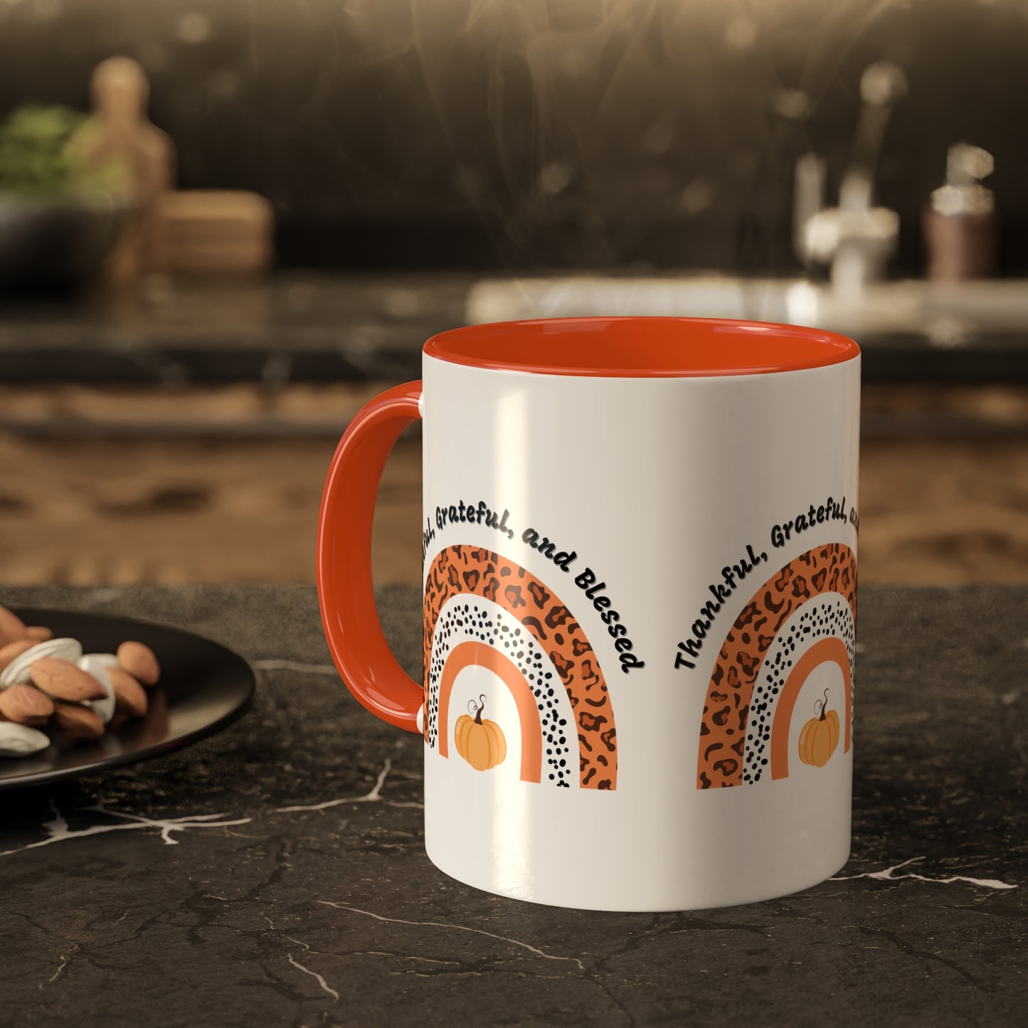 Thankful Grateful Blessed Colorful Mugs, 11oz