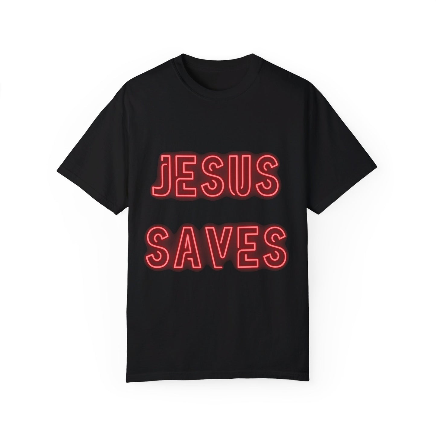 Jesus Saves Neon Signage Unisex Garment-Dyed T-shirt