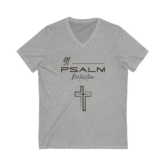 Psalm 91 Protection Unisex Jersey Short Sleeve V-Neck Tee