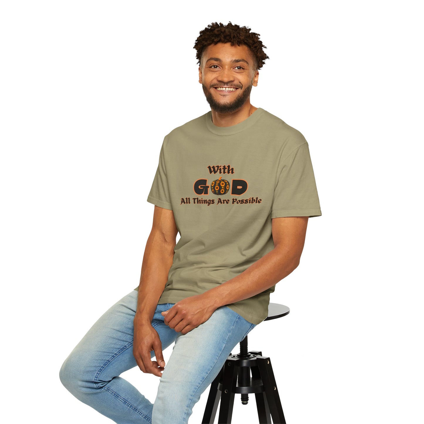 With God All Things Are Possible Pumpkin Unisex Garment-Dyed T-shirt