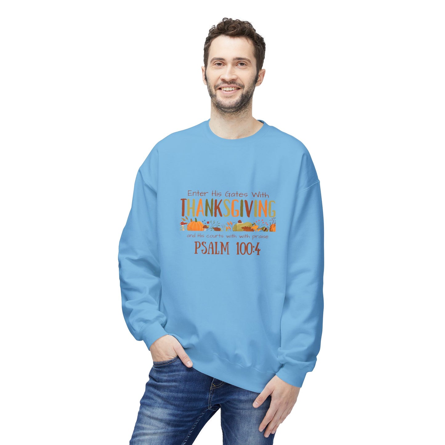 Thanksgiving Psalm 100:4 Unisex Midweight Softstyle Fleece Crewneck Sweatshirt