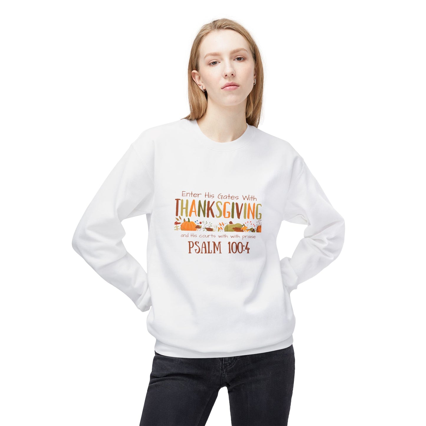 Thanksgiving Psalm 100:4 Unisex Midweight Softstyle Fleece Crewneck Sweatshirt