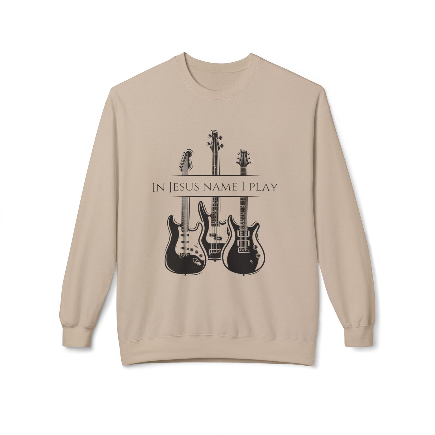 In Jesus Name I Play w/ Psalm 150:4 On Back Unisex Midweight Softstyle Fleece Crewneck Sweatshirt