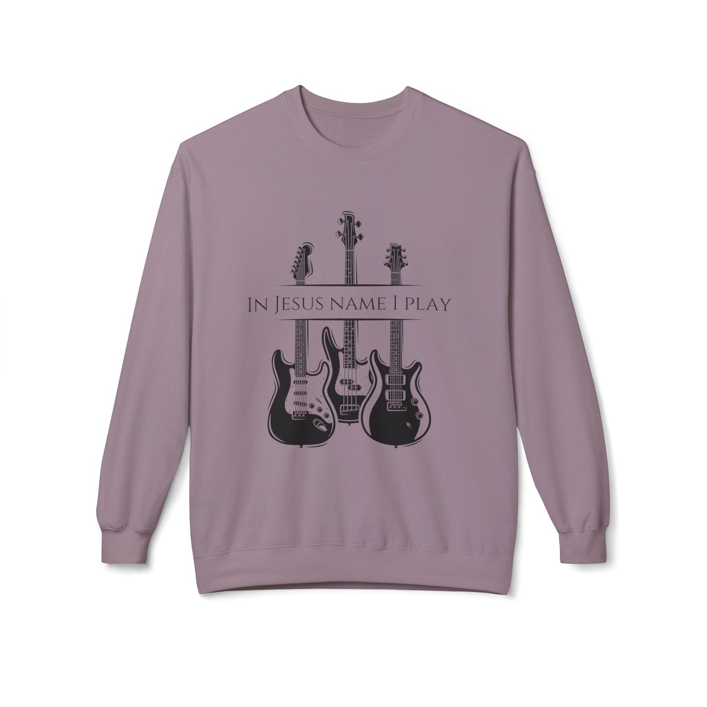 In Jesus Name I Play w/ Psalm 150:4 On Back Unisex Midweight Softstyle Fleece Crewneck Sweatshirt