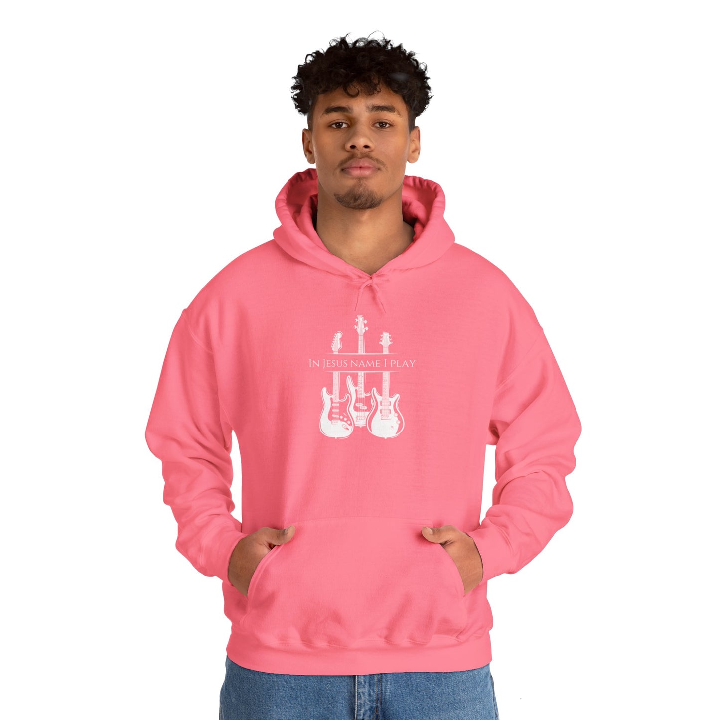 In Jesus Name I Play w/ Psalm 150:4 On Back Unisex Heavy Blend™ Hooded Sweatshirt