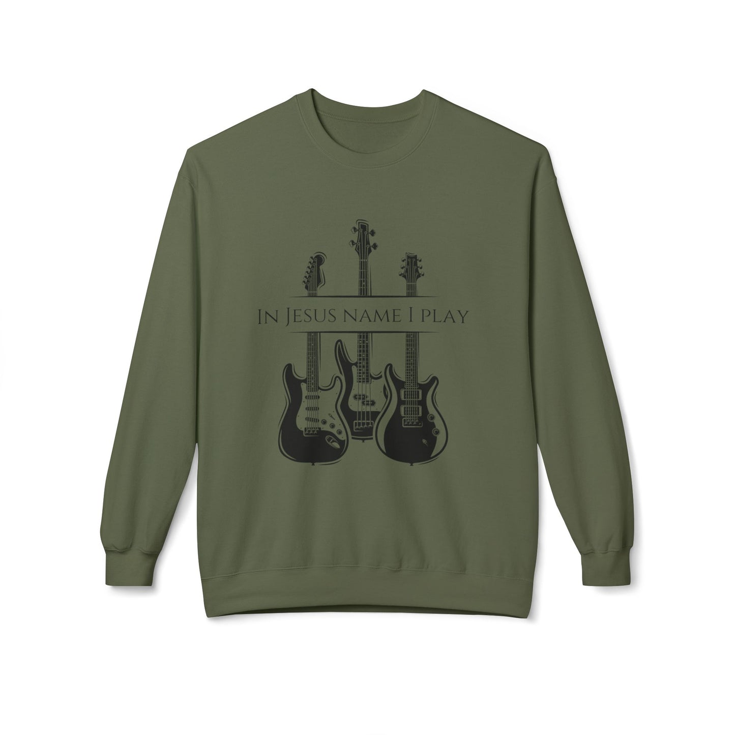 In Jesus Name I Play w/ Psalm 150:4 On Back Unisex Midweight Softstyle Fleece Crewneck Sweatshirt