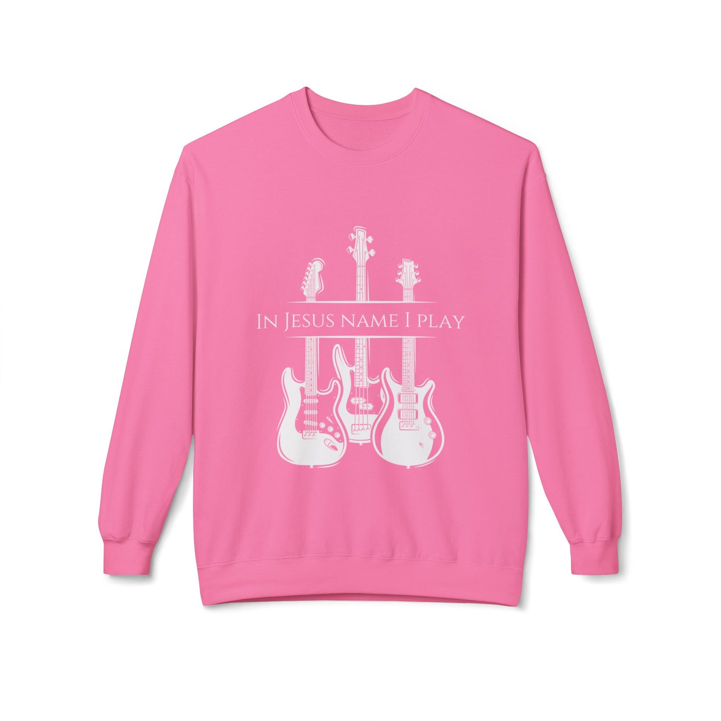 In Jesus Name I Play w/ Psalm 150:4 On Back Unisex Midweight Softstyle Fleece Crewneck Sweatshirt