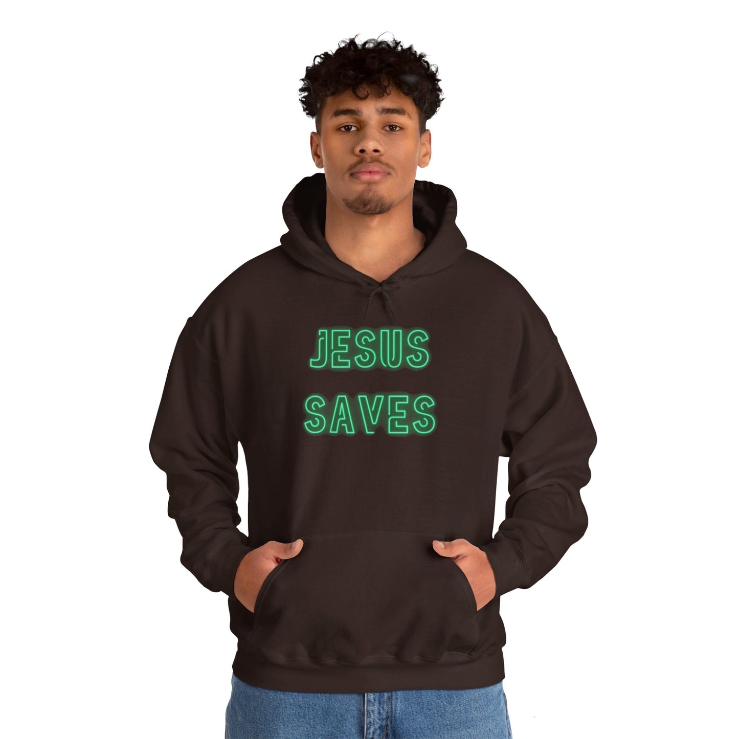 Jesus Saves Neon Signage Green Unisex Heavy Blend™ Hooded Sweatshirt