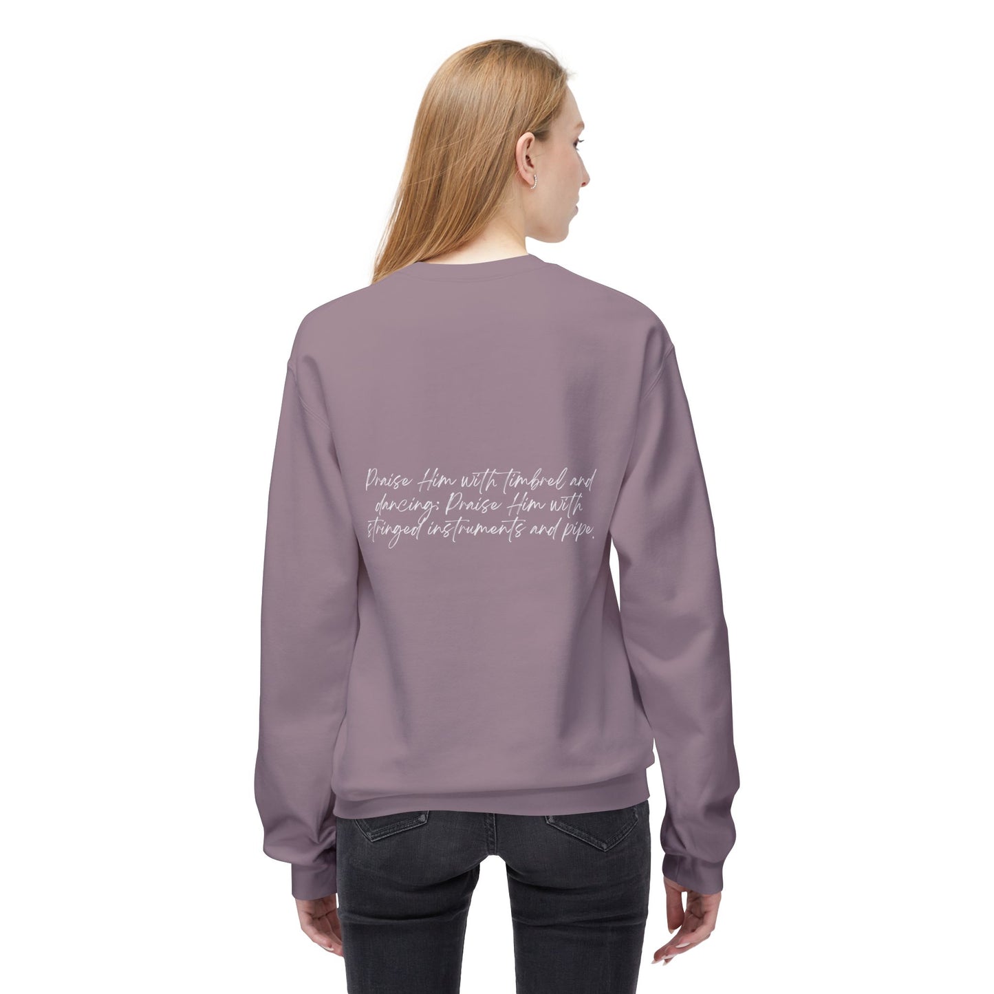 In Jesus Name I Play w/ Psalm 150:4 On Back Unisex Midweight Softstyle Fleece Crewneck Sweatshirt