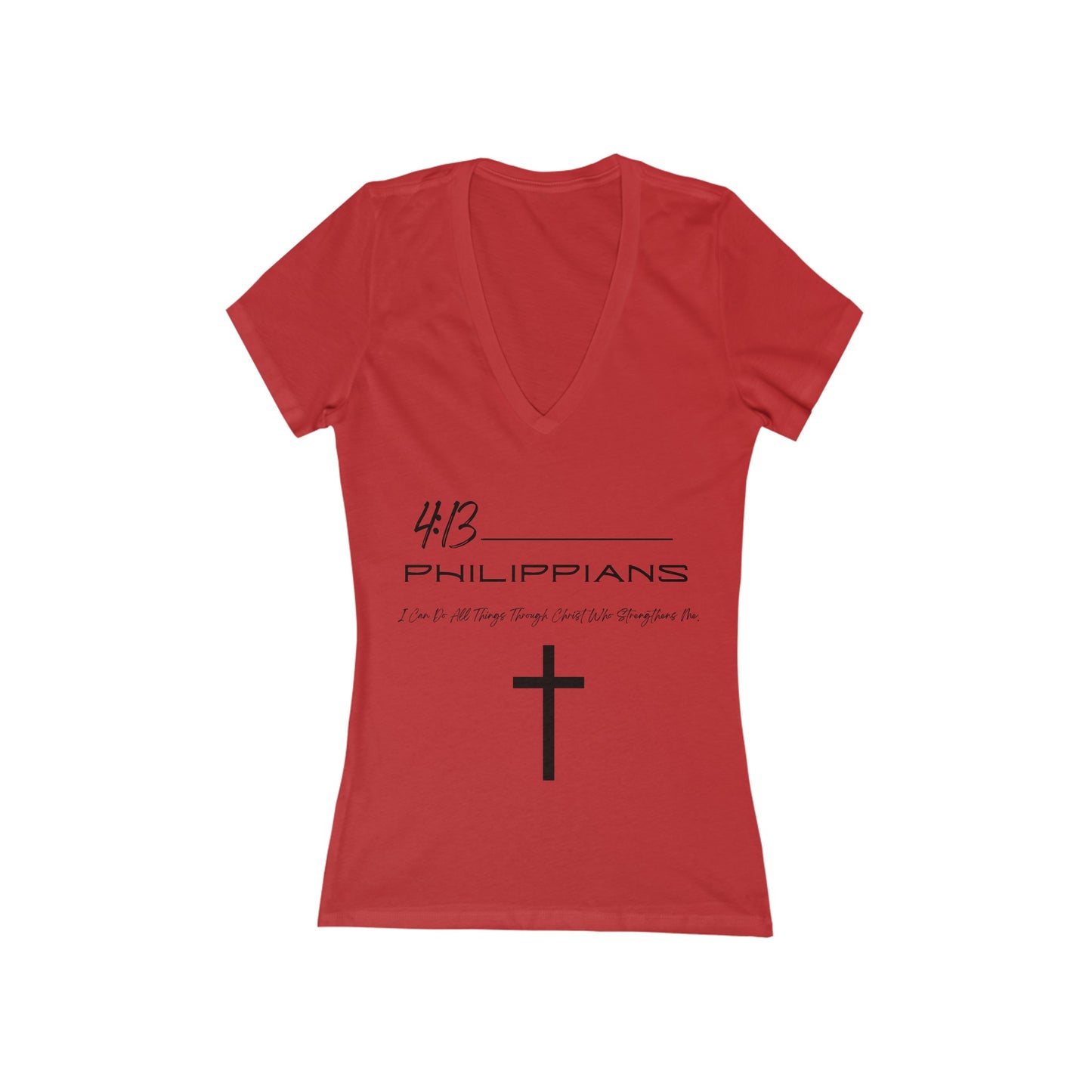 Philippians 4:13 Women's Jersey Short Sleeve Deep V-Neck Tee