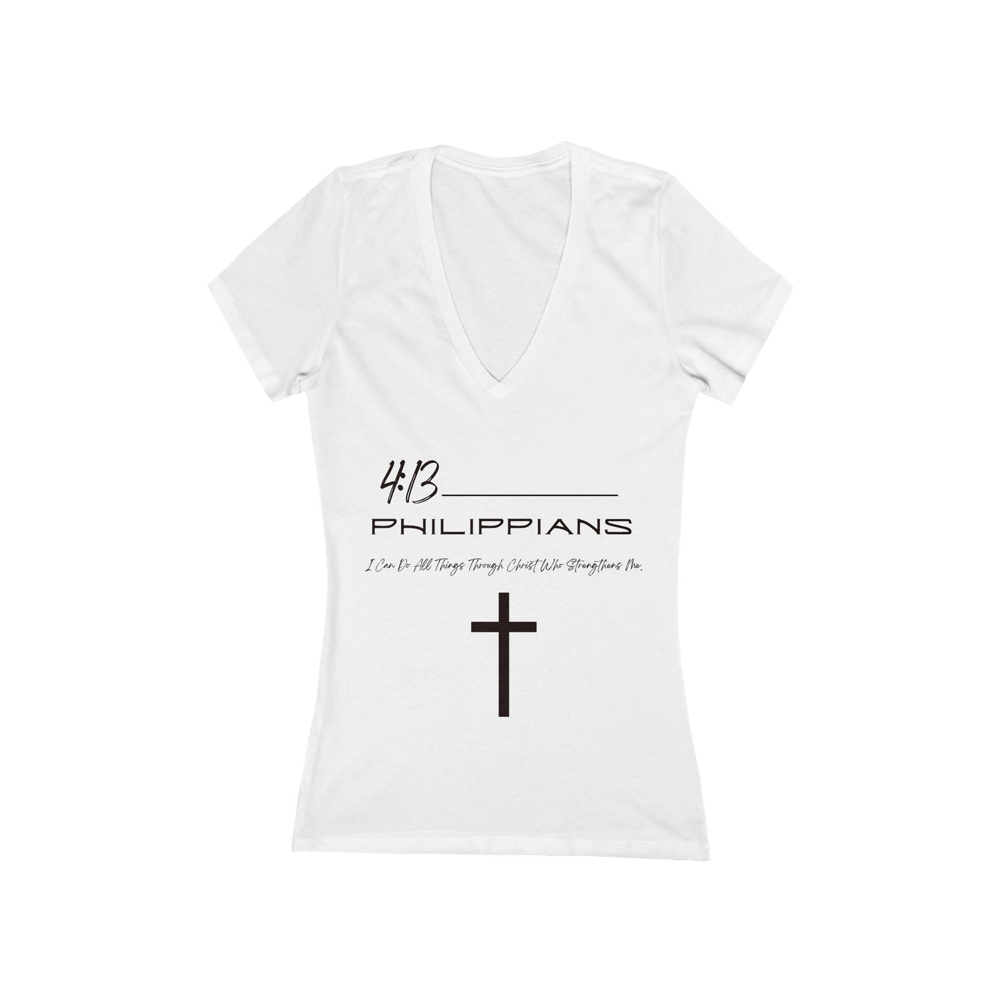 Philippians 4:13 Women's Jersey Short Sleeve Deep V-Neck Tee