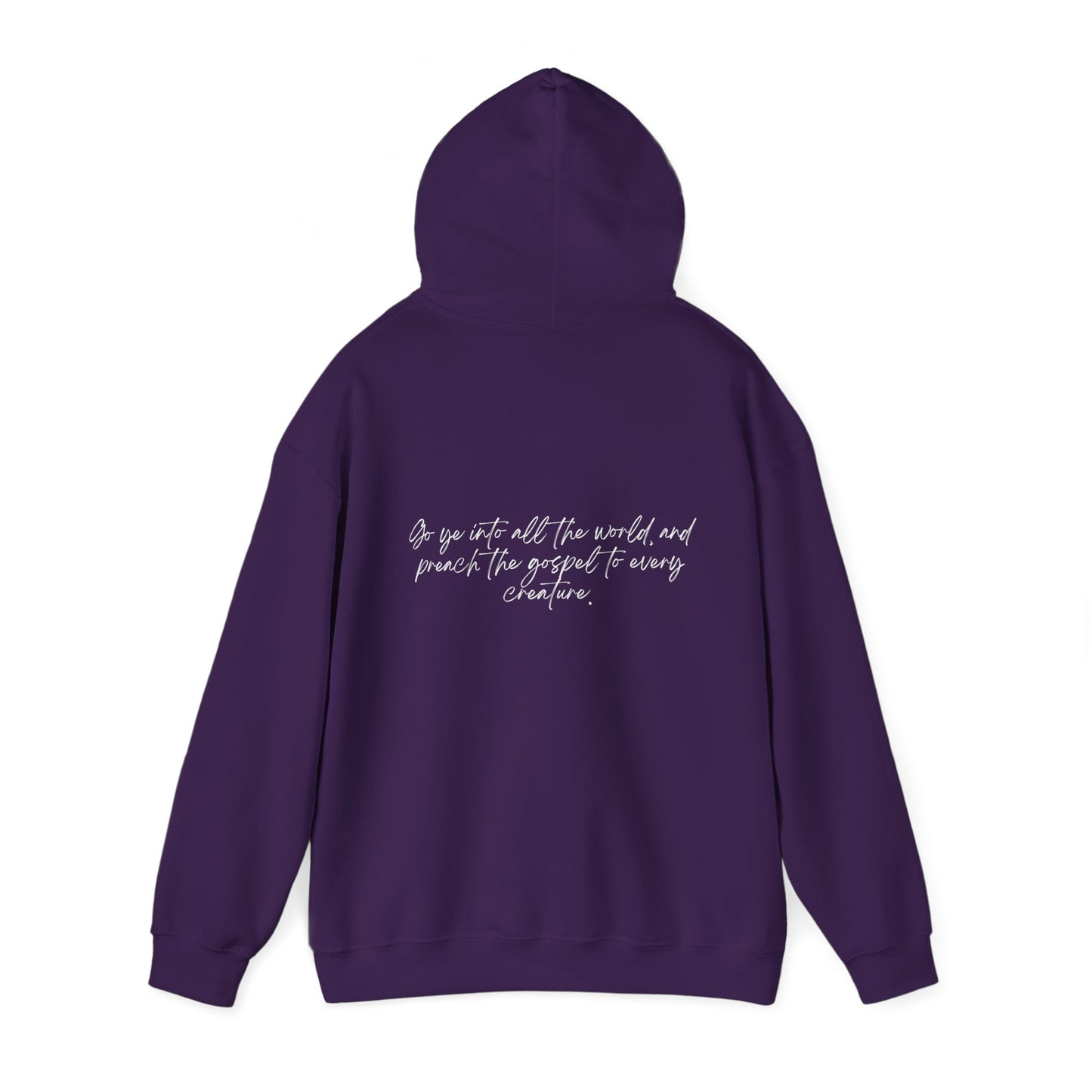 Mark 16:15 w/ Full Scripture On Back Unisex Heavy Blend™ Hooded Sweatshirt