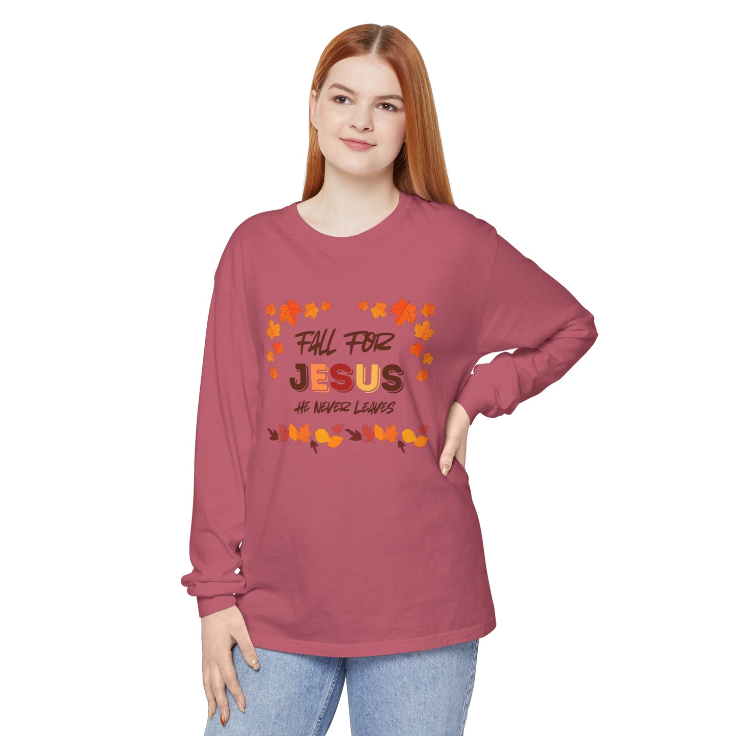 Fall For Jesus Harvest Long Sleeve T Unisex Garment-dyed Long Sleeve T-Shirt