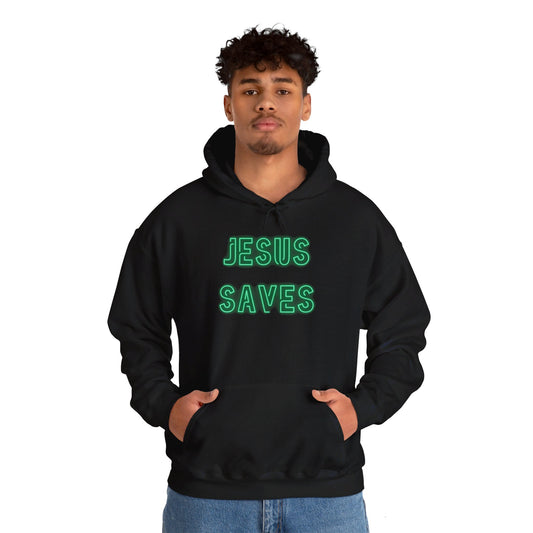 Jesus Saves Neon Signage Green Unisex Heavy Blend™ Hooded Sweatshirt