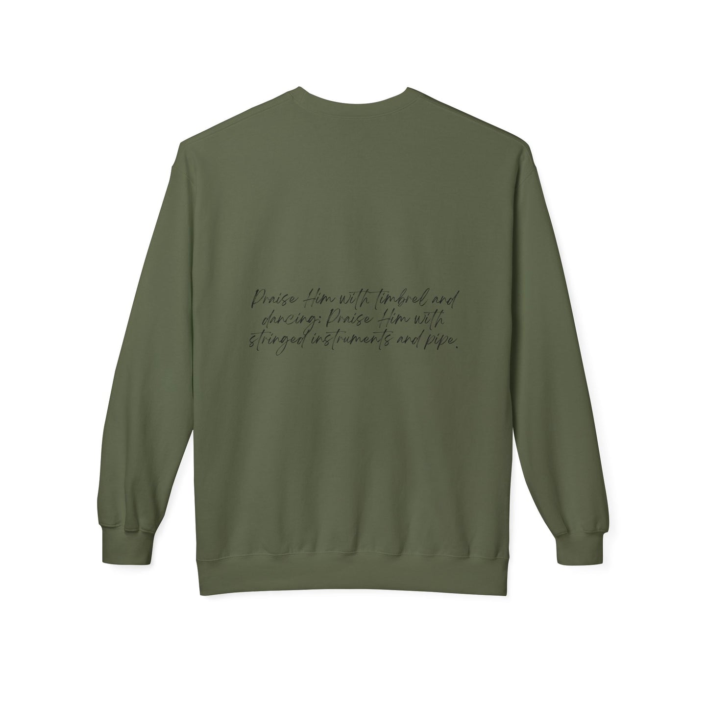 In Jesus Name I Play w/ Psalm 150:4 On Back Unisex Midweight Softstyle Fleece Crewneck Sweatshirt