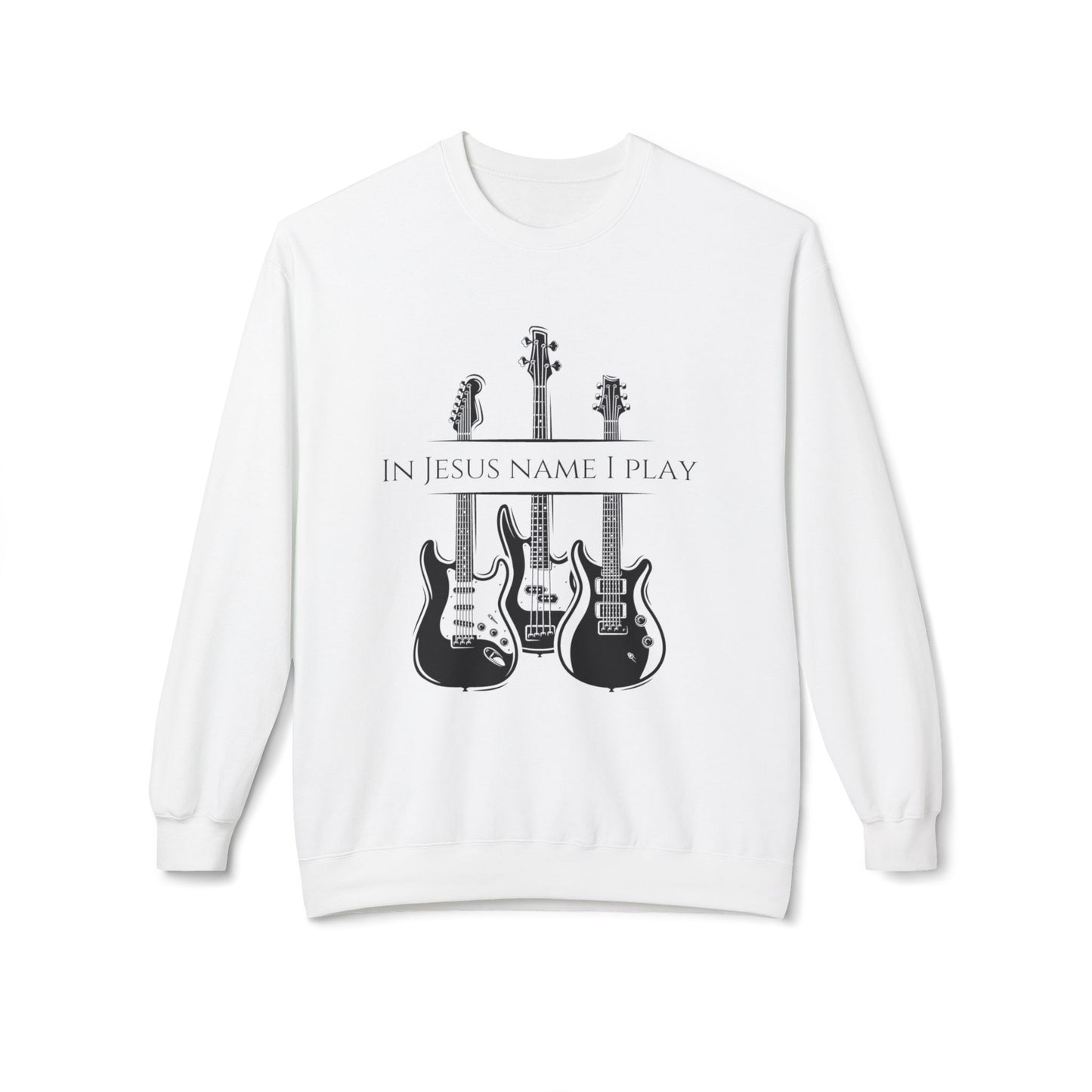 In Jesus Name I Play w/ Psalm 150:4 On Back Unisex Midweight Softstyle Fleece Crewneck Sweatshirt