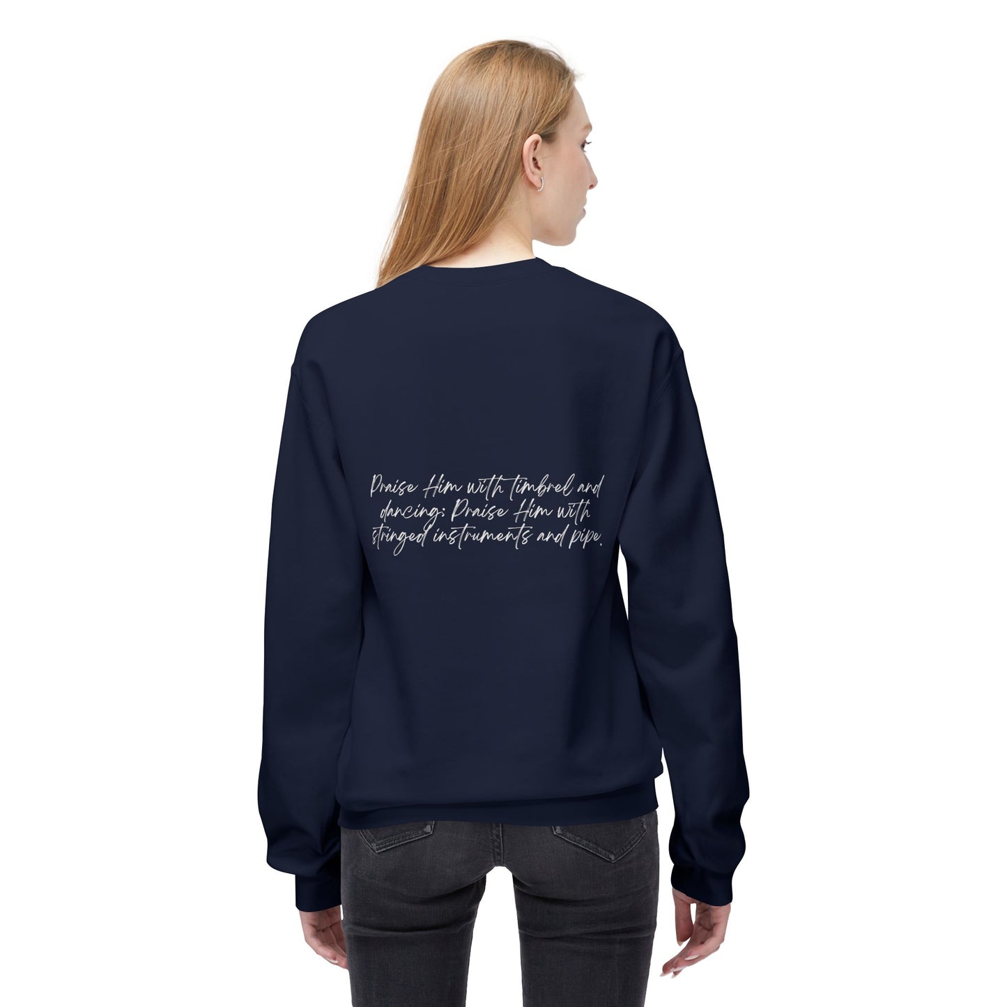 In Jesus Name I Play w/ Psalm 150:4 On Back Unisex Midweight Softstyle Fleece Crewneck Sweatshirt