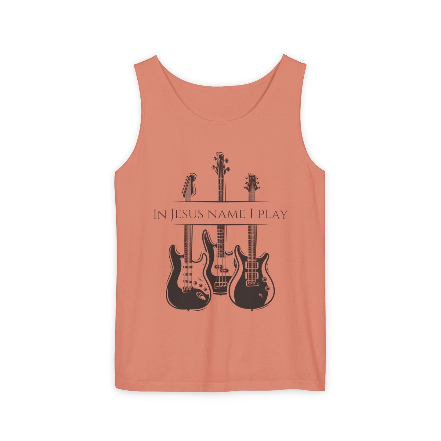 In Jesus Name I Play w/ Psalm 150:4 On Back Unisex Garment-Dyed Tank Top