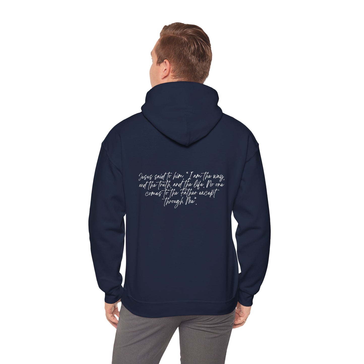 John 14:6 w/ Full Scripture On Back Unisex Heavy Blend™ Hooded Sweatshirt