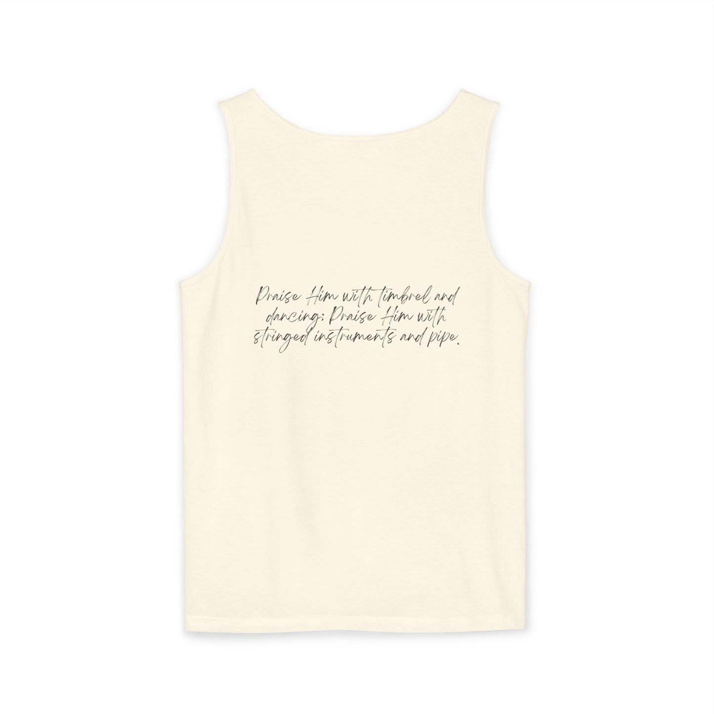 In Jesus Name I Play w/ Psalm 150:4 On Back Unisex Garment-Dyed Tank Top