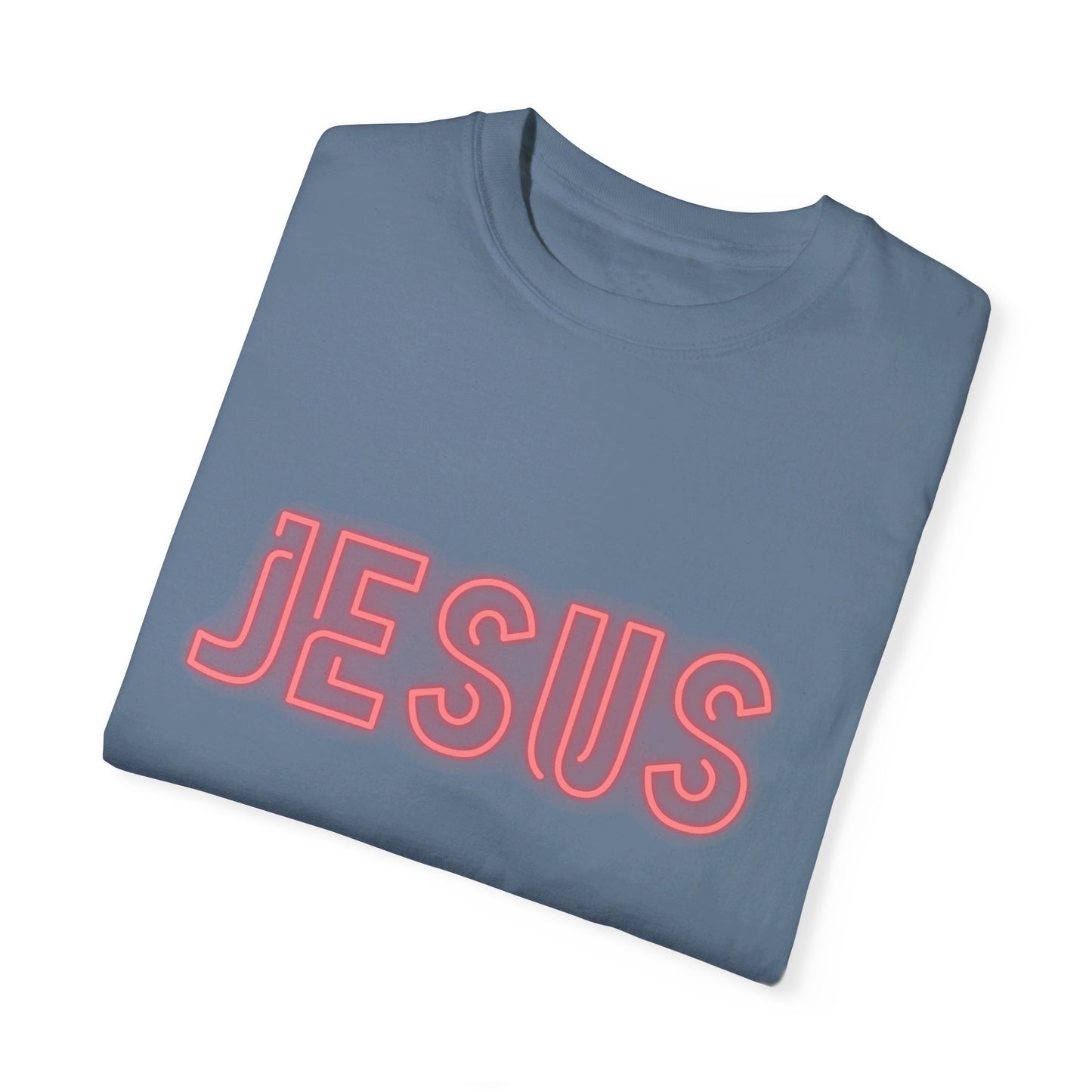 Jesus Saves Neon Signage (2) Unisex Garment-Dyed T-shirt