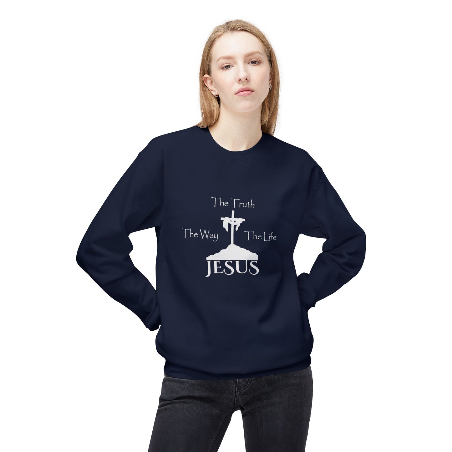 Jesus The Way The Truth The Life Unisex Midweight Softstyle Fleece Crewneck Sweatshirt