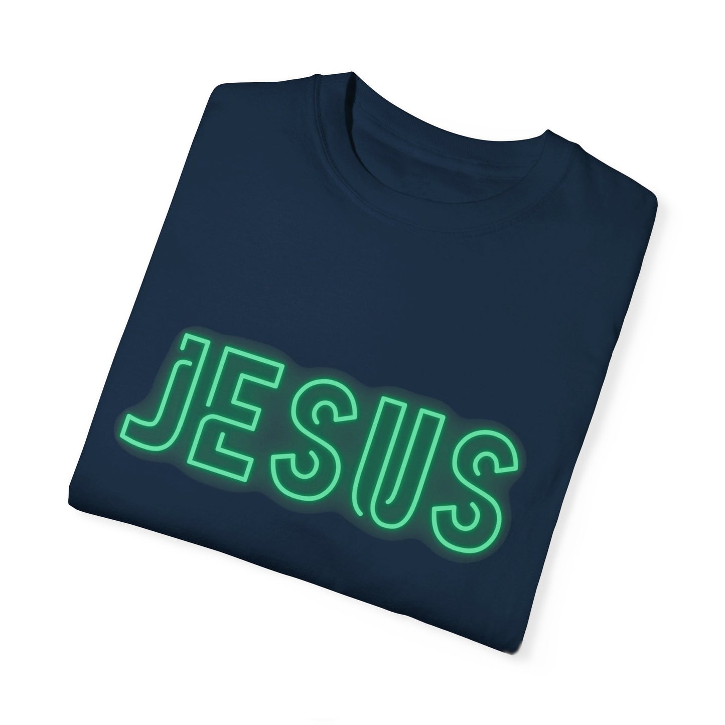 Jesus Saves Neon Signage Green Unisex Garment-Dyed T-shirt