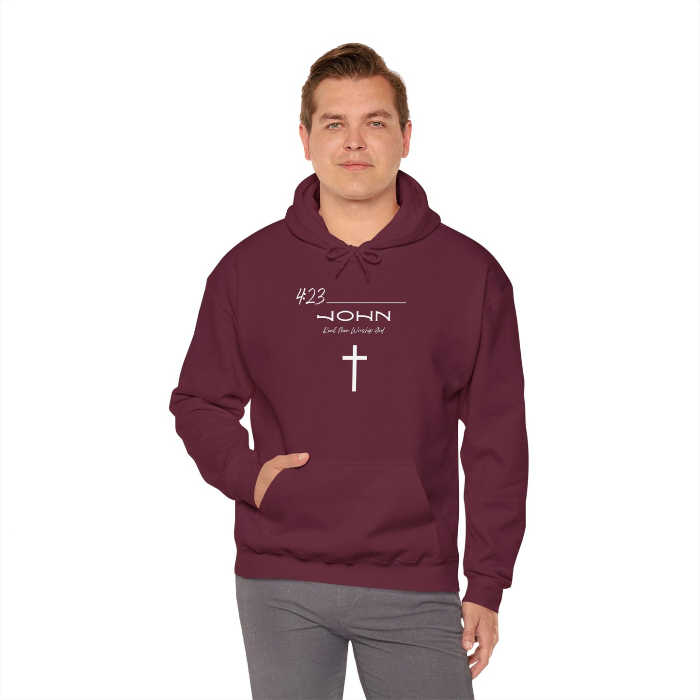 John 4:23 Real Men Worship God Front and Back Unisex Heavy Blend™ Hooded Sweatshirt