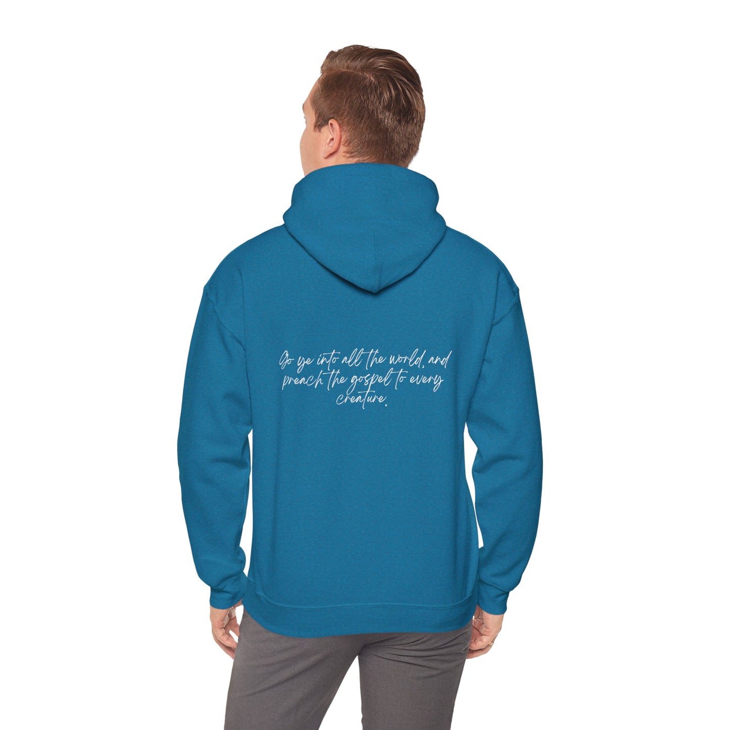 Mark 16:15 w/ Full Scripture On Back Unisex Heavy Blend™ Hooded Sweatshirt