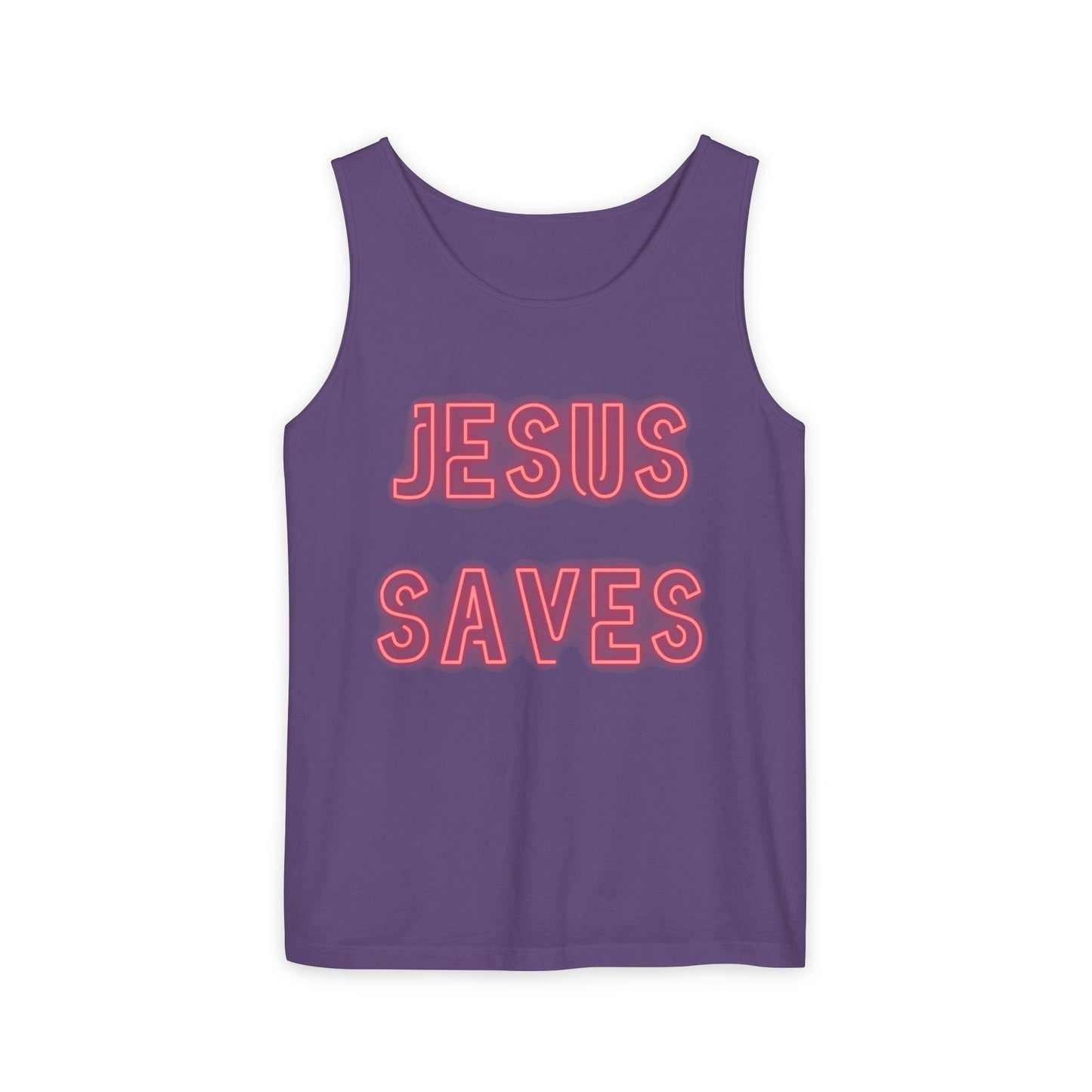 Jesus Saves Neon Signage Tank Top Unisex Garment-Dyed Tank Top