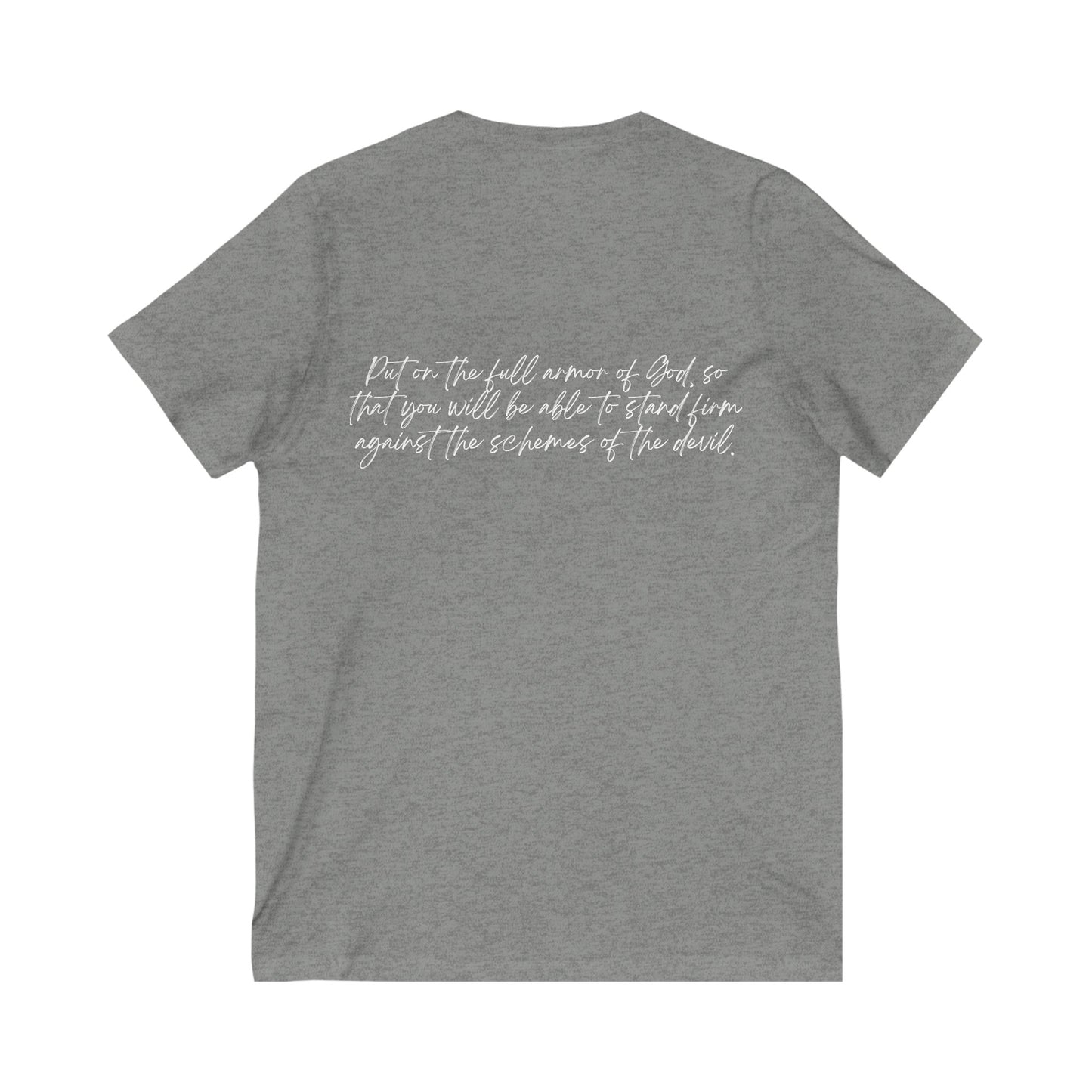 Ephesians 6:11 Armor w/ Full Scripture on Back Unisex Jersey Short Sleeve V-Neck Tee