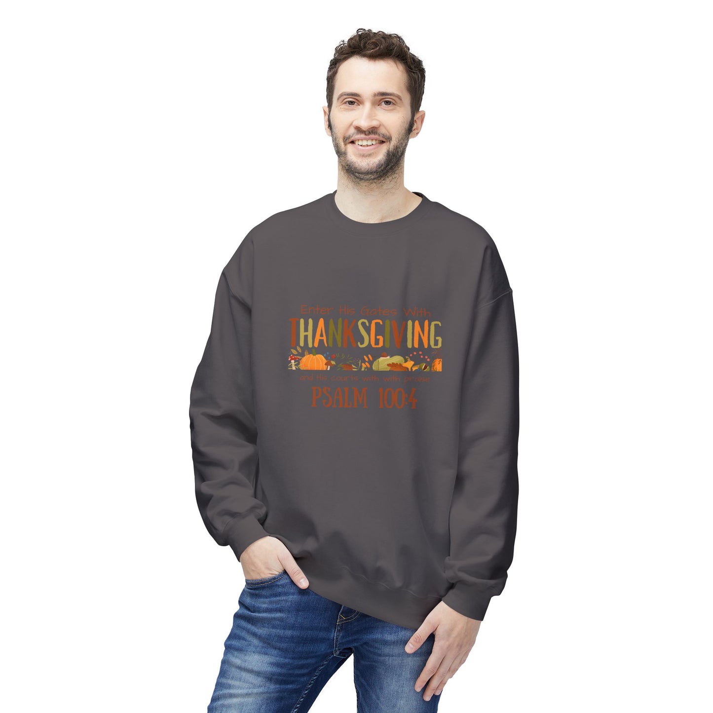 Thanksgiving Psalm 100:4 Unisex Midweight Softstyle Fleece Crewneck Sweatshirt