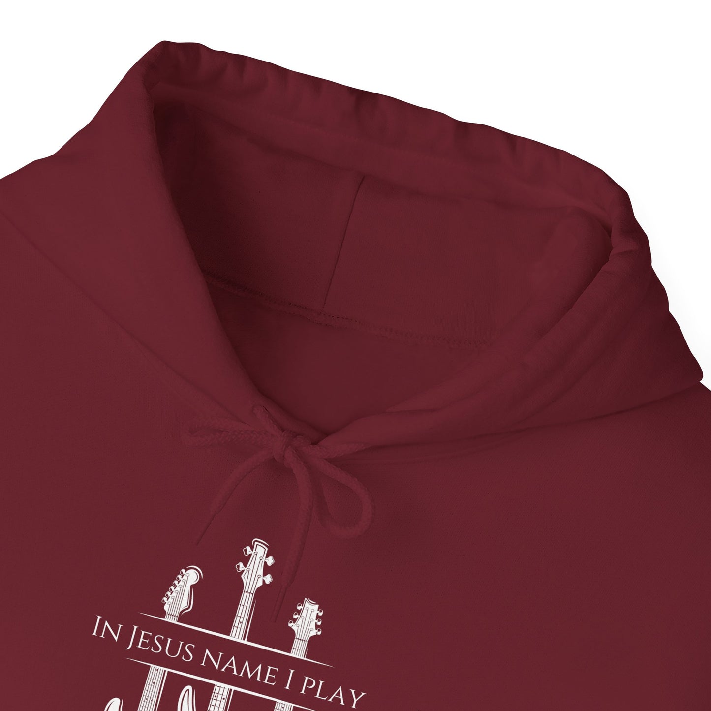 In Jesus Name I Play w/ Psalm 150:4 On Back Unisex Heavy Blend™ Hooded Sweatshirt