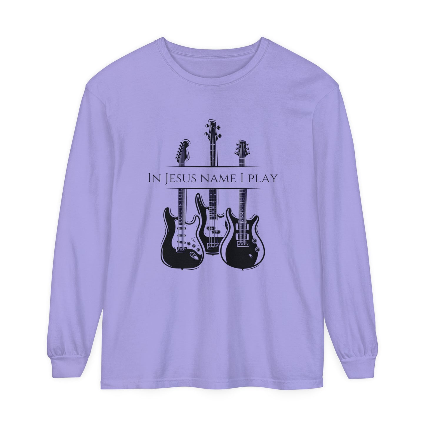 In Jesus Name I Play w/ Psalm 150:4 On Back Unisex Garment-dyed Long Sleeve T-Shirt