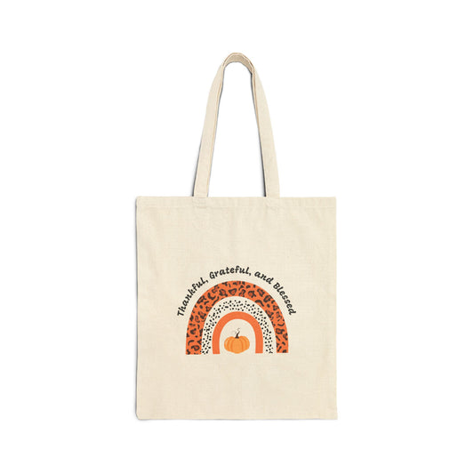 Thankful, Grateful, Blessed, Cotton Canvas Tote Bag