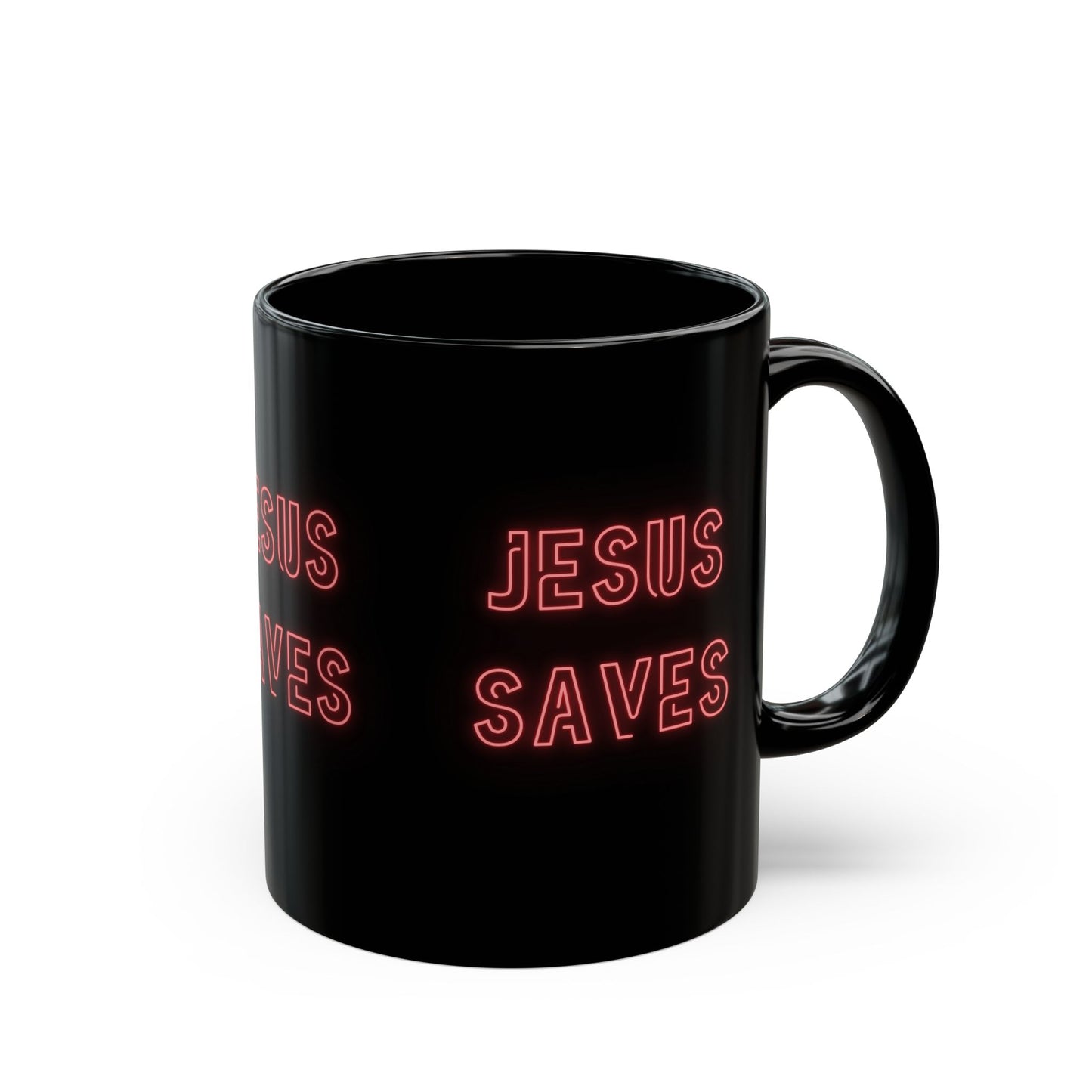 Jesus Saves Neon Signage Black Mug (11oz, 15oz)