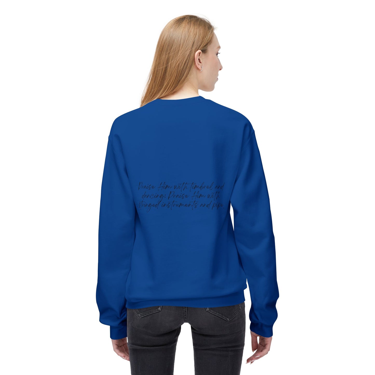 In Jesus Name I Play w/ Psalm 150:4 On Back Unisex Midweight Softstyle Fleece Crewneck Sweatshirt