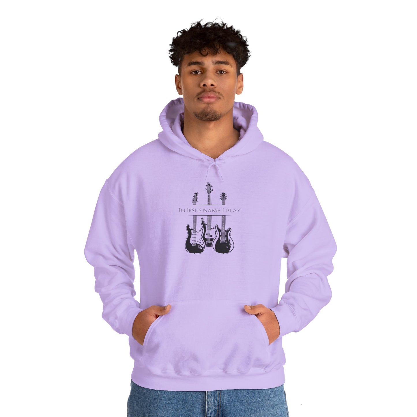 In Jesus Name I Play w/ Psalm 150:4 On Back Unisex Heavy Blend™ Hooded Sweatshirt