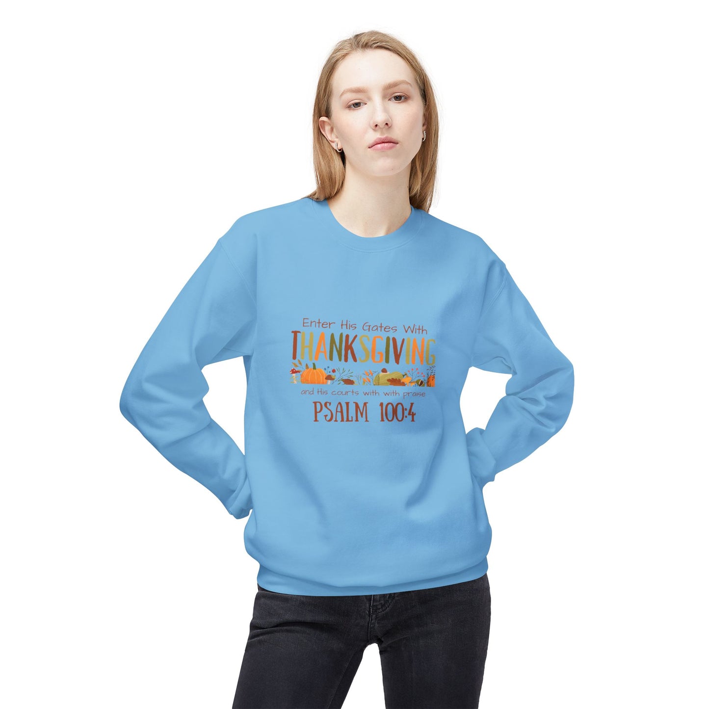 Thanksgiving Psalm 100:4 Unisex Midweight Softstyle Fleece Crewneck Sweatshirt