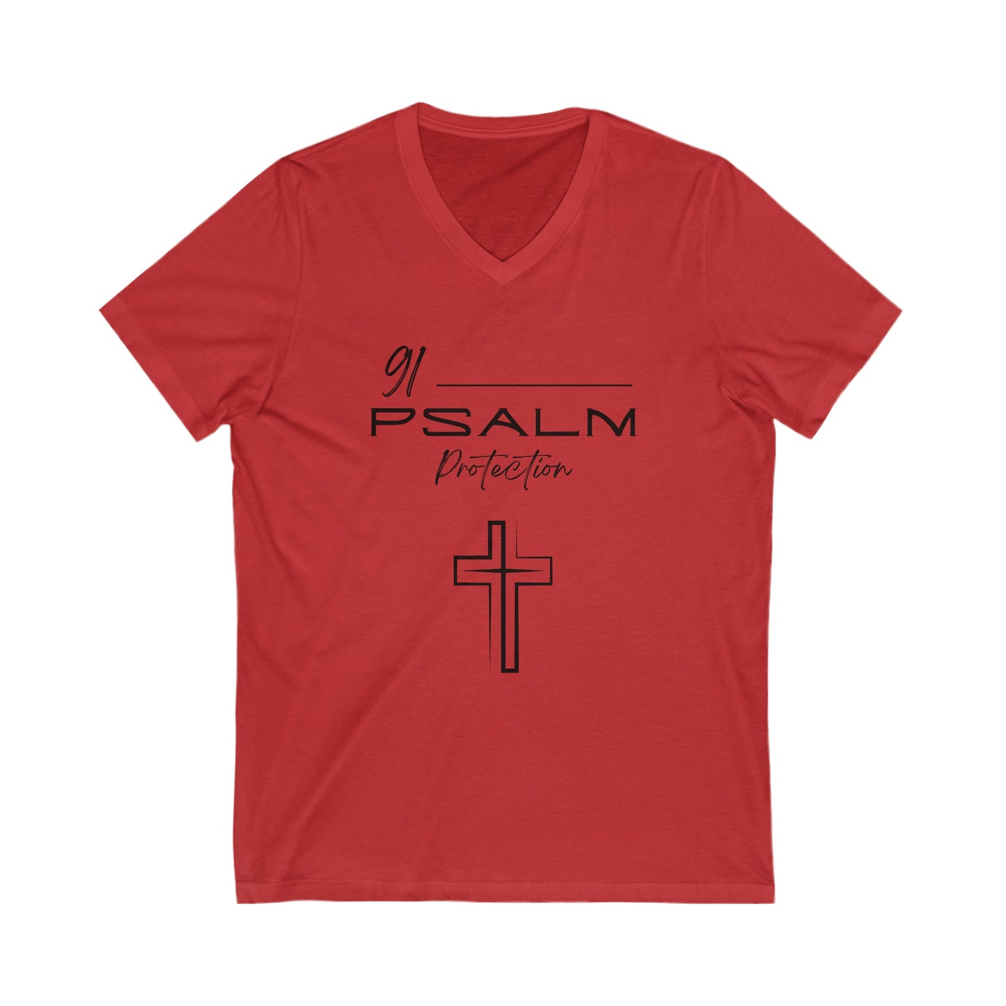 Psalm 91 Protection Unisex Jersey Short Sleeve V-Neck Tee