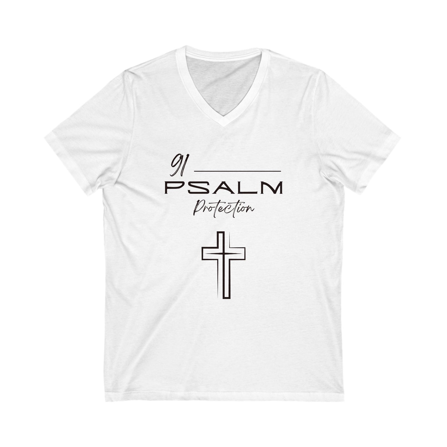 Psalm 91 Protection Unisex Jersey Short Sleeve V-Neck Tee