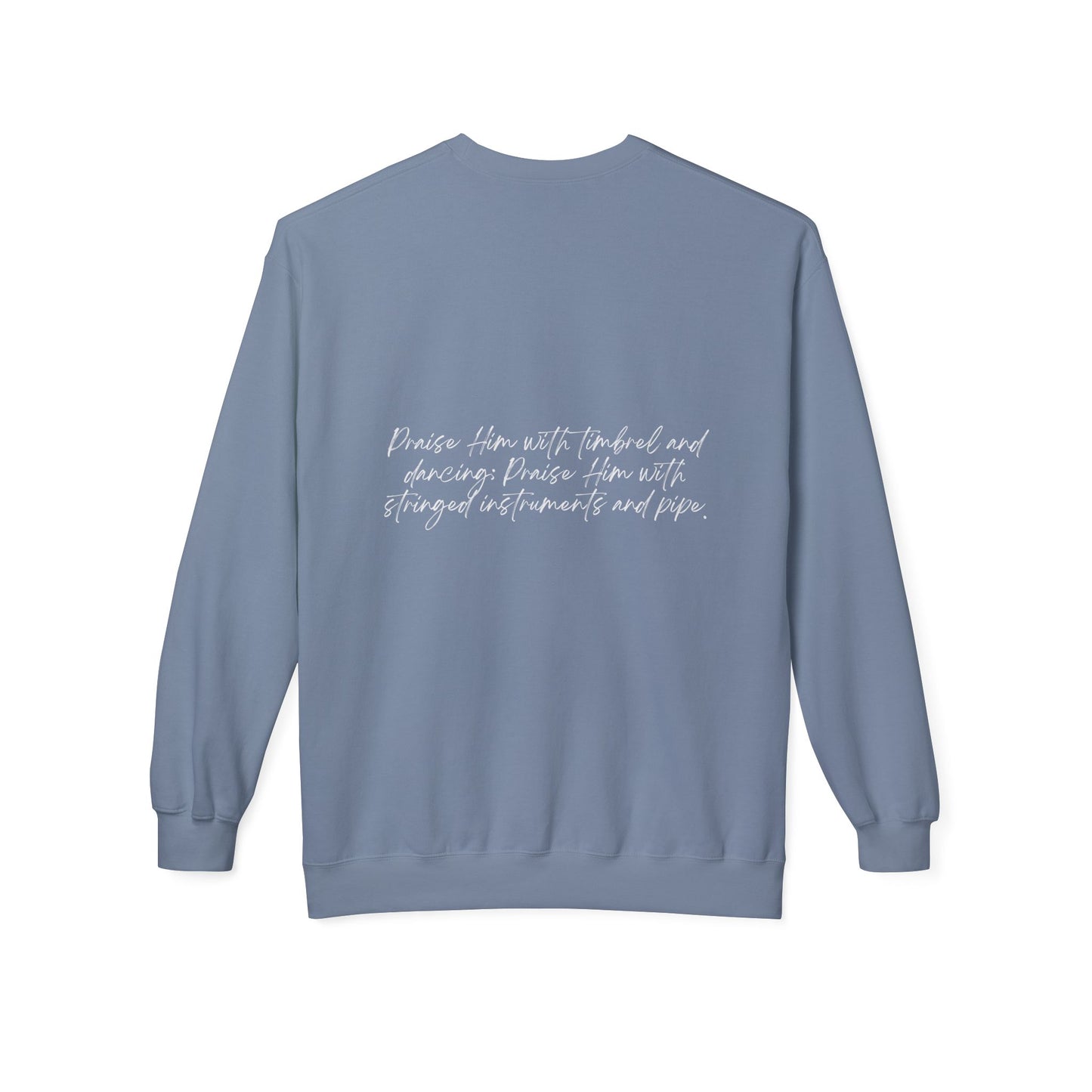 In Jesus Name I Play w/ Psalm 150:4 On Back Unisex Midweight Softstyle Fleece Crewneck Sweatshirt